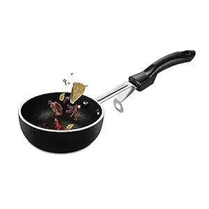 the Pigeon Aluminum Non Stick Tadka Pan The non stick surface ensures easy and healthy cooking