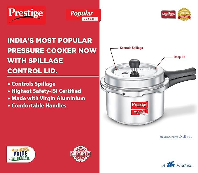Prestige Popular Svachh Aluminium Pressure Cooker,3L SKU10165