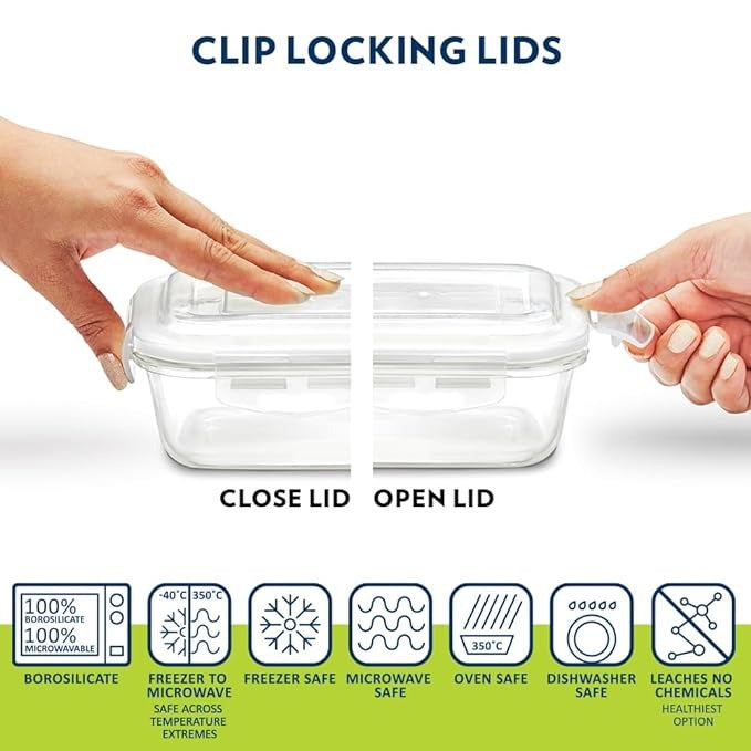 Borosil Mealbox Glass Microwable Lunch box set of 3pcs Round 400ml SKU8790