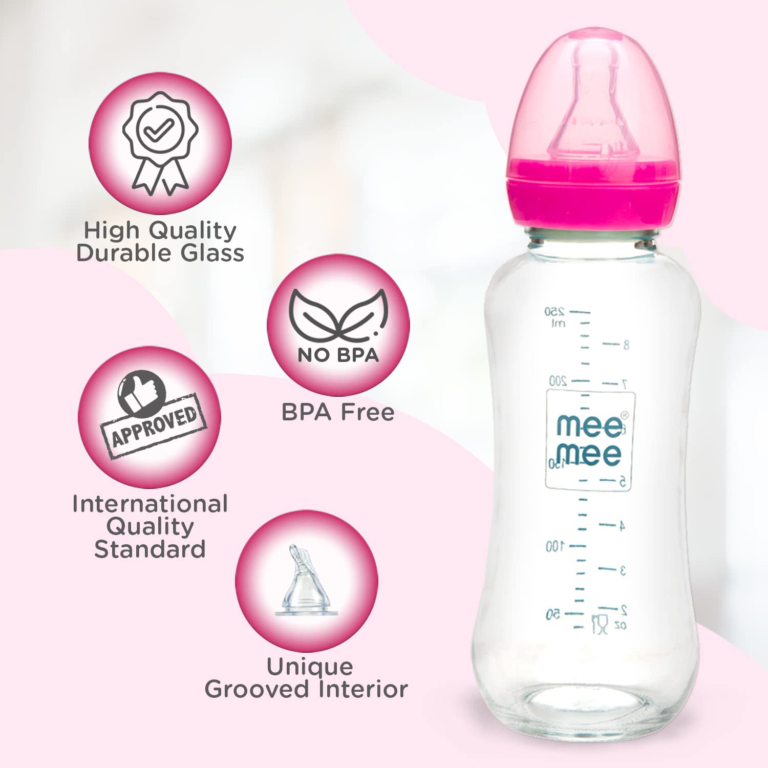 this 240ml bottle in a beautiful pink color is perfect for feeding