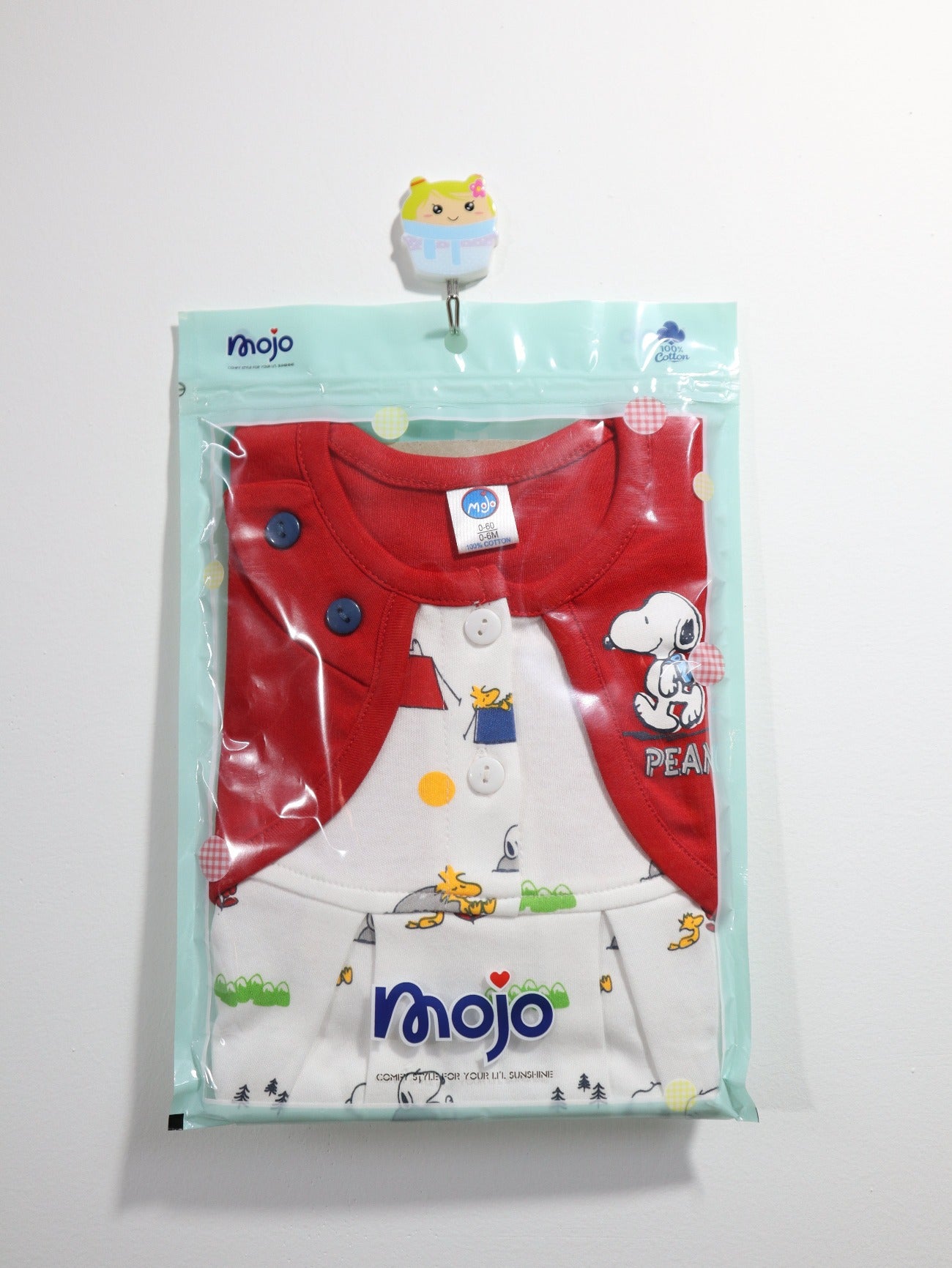 Red color baby frock with pritnted