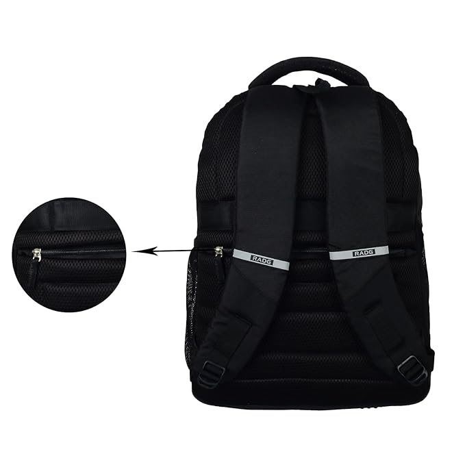 RADG BAG Stellar Unisex Nylon Polyester Backpack | Spacious Multi-Compartment Bag with Rain cover | Lightweight | Ideal for professional| Durable Backpack (Black)
