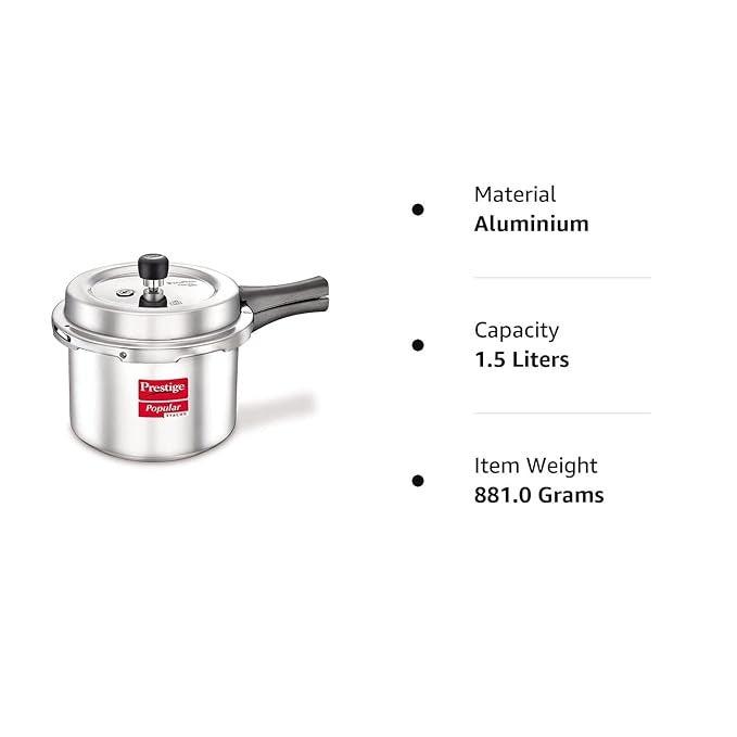 high-quality Prestige Cooker. Made with durable stainless steel and aluminum, this sleek silver piece will elevate your cooking experience