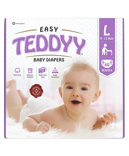 Teddyy Baby Diapers Easy Large 60 Pieces Taped Style Diaper 
