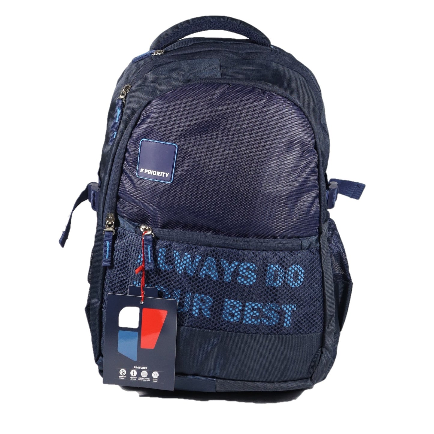 PRIORITY HI ROCK LAPTOP BAG. blue stylish, smooth, 2 side water bottle, navy blue college, school