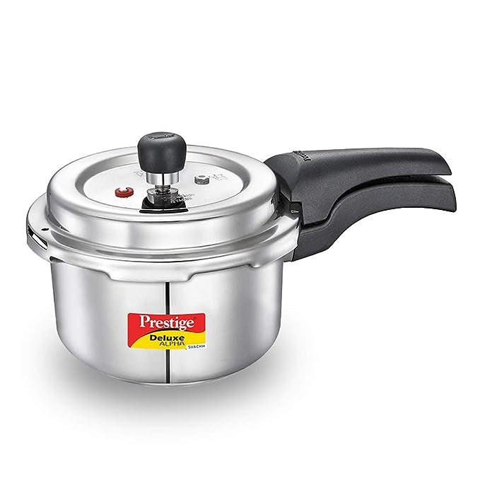  Prestige Svachh Deluxe Alpha pressure cooker Its 2.0 liter capacity and stainless steel construction 