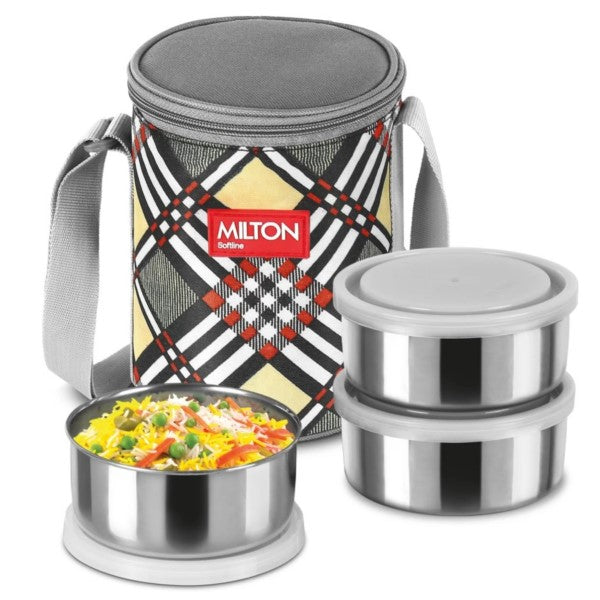 (KB-211) Milton Steel Softline Treat 3 Steel Lunh box 3 Containers, 280 ml SKU4454