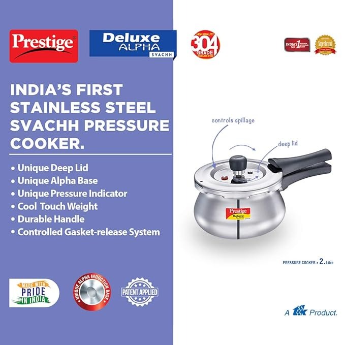  Prestige Svachh Alpha Handi is designed to make cooking easier and cleaner With its deep lid for spillage control