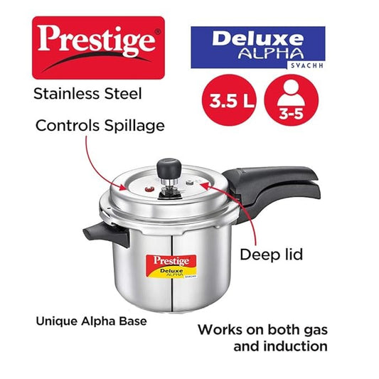 Prestige DL Alpha 3.5 Litres Induction Base Outer Lid SS Pressure Cooker