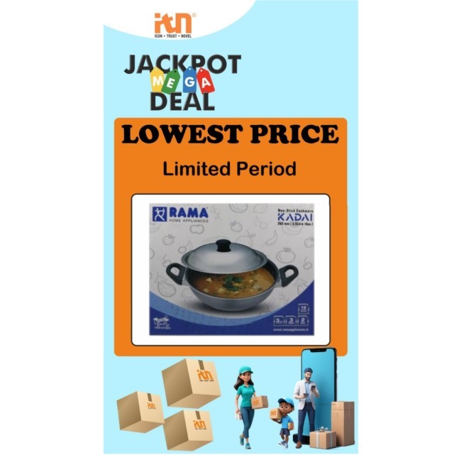 RAMA 3.5 Litre Deep Kadhai, Non Stick Kadai with Stainless Steel Lid SKU131221 (ITN)