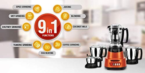  Panasonic Super Mixer Grinder comes with 4 jars for your grinding needs. Its powerful motor and durable blades make grinding effortless and quick