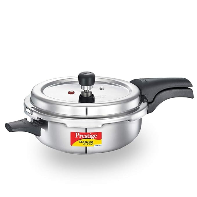 Prestige 4L Svachh Deluxe Alpha Senior Pressure Pan Its deep lid design prevents spills while cooking making it perfect for 4 to 6 people