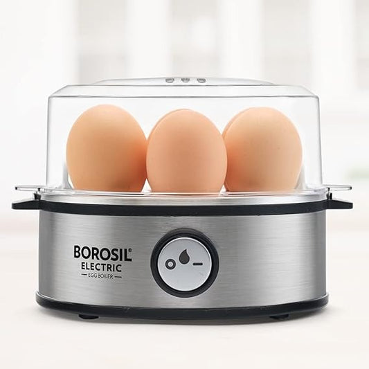 Borosil Electric Egg Boiler With its transparent lid and stainless steel exterior
