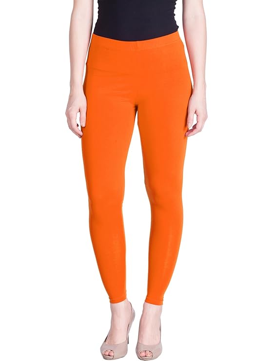 Lyra Women Solid Premium Cotton Ankle Length Leggings | Mid-Waist | Fashionwear(Saffron)