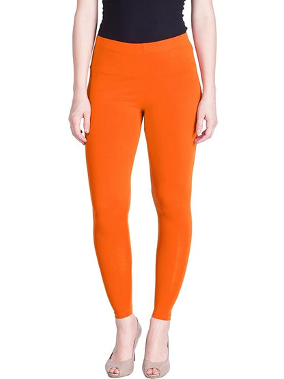 Lyra Women Solid Premium Cotton Ankle Length Leggings | Mid-Waist | Fashionwear(Saffron)