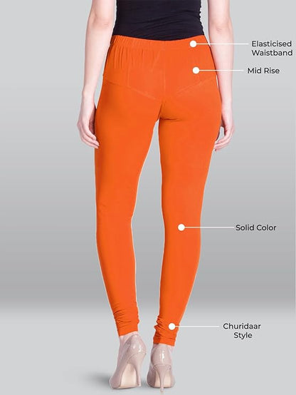 Lyra Women's Slim Fit Hosiery Churidar  Leggings L-116 (CARROT ORANGE)