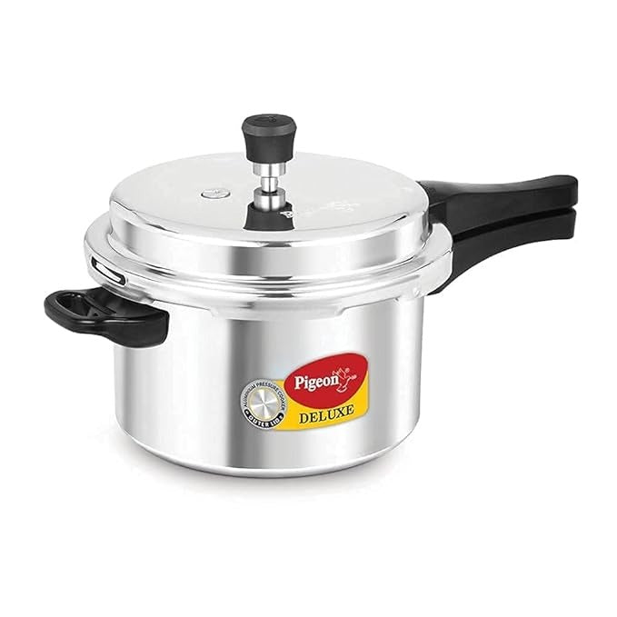 the Pigeon by Stovekraft Deluxe Pressure Cooker Made with durable and lightweight aluminum its outer lid design