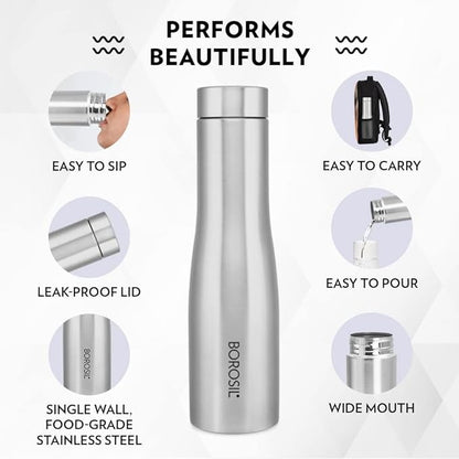 Borosil Swan Stainless Steel 1 Litre Water Bottle For Home & Office