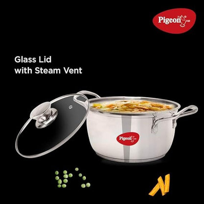 the Pigeon Stainless Steel Casserole Cookware Set. Crafted from durable stainless steel, this set includes a casserole with a lid