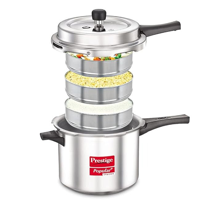 Prestige Popular Plus 5L Pressure Cooker Made from high quality virgin aluminium it features a unique spillage control outer lid