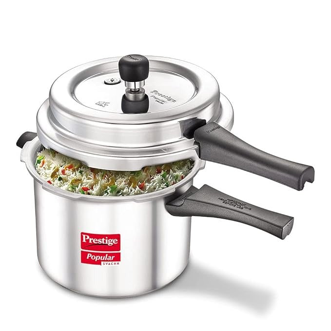 the Prestige Popular Svachh 5.0 Litre Pressure Cooker. Its aluminium outer lid and 5.0 litre capacity make cooking easy and efficient.