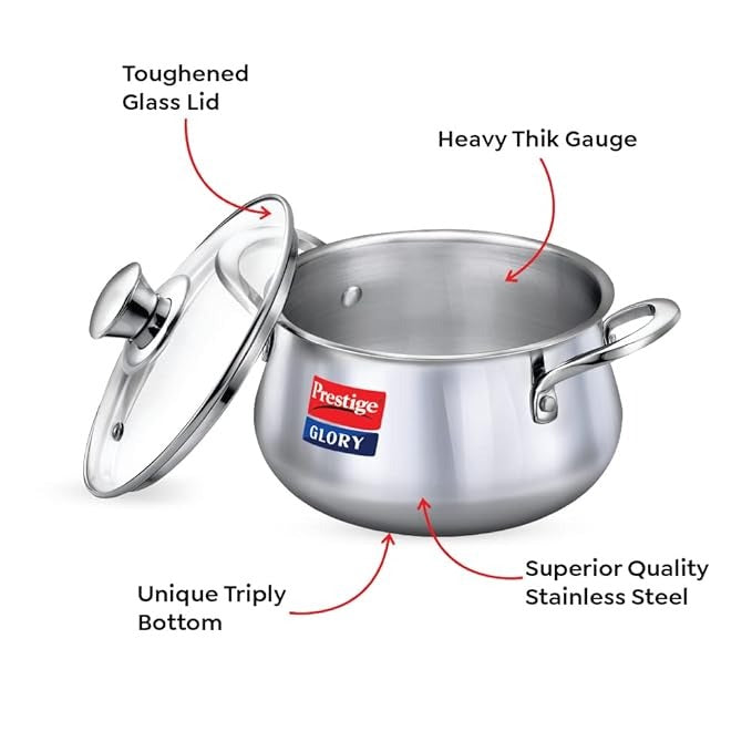  Prestige Glory Stainless Steel Cookware Handi is a versatile addition to any kitchen With its 22 cm size and 5.0 L capacity