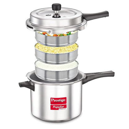 the Prestige Popular Svachh 5.0 Litre Pressure Cooker. Its aluminium outer lid and 5.0 litre capacity make cooking easy and efficient.