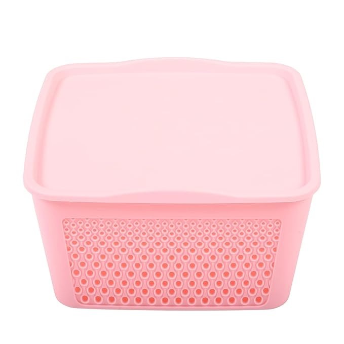 (ITN) Multipurpose Netted Plastic Storage Basket with lid Pink SKU11223