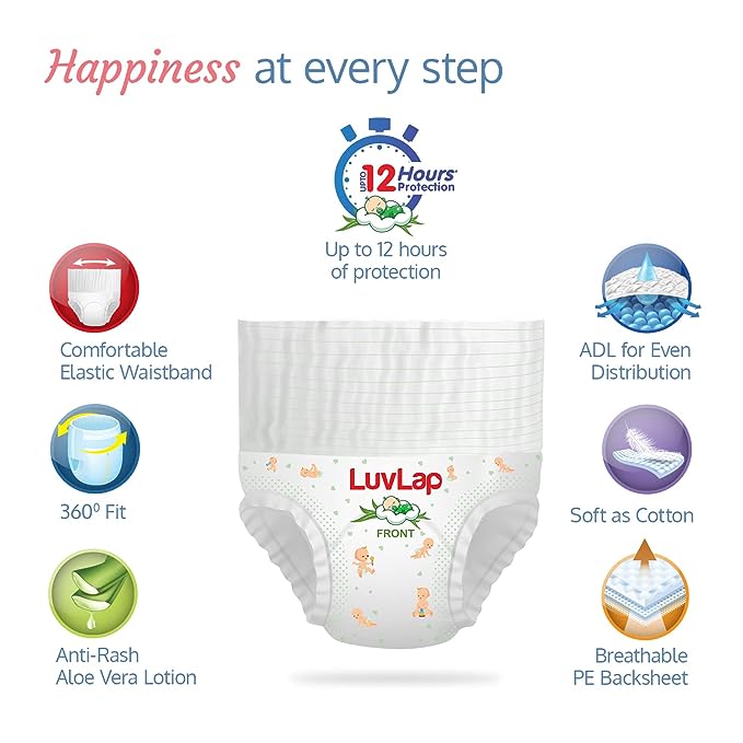 LuvLap Pant Style Baby Diapers, Large (L), 62 Count, For babies of Upto 9-14Kg