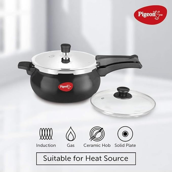  the Pigeon Pressure Cooker The durable titanium hard anodized aluminum construction induction base and stainless steel and glass lids 