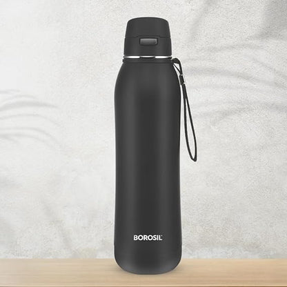 Borosil Rivera Black Insulated Water Bottle, Stainless Steel Bottle 600 ml SKU1145 (ITN)