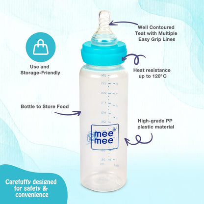 Mee Mee Baby Feeding Bottle with Spoon 250ml Blue 0 Months to 3 Years