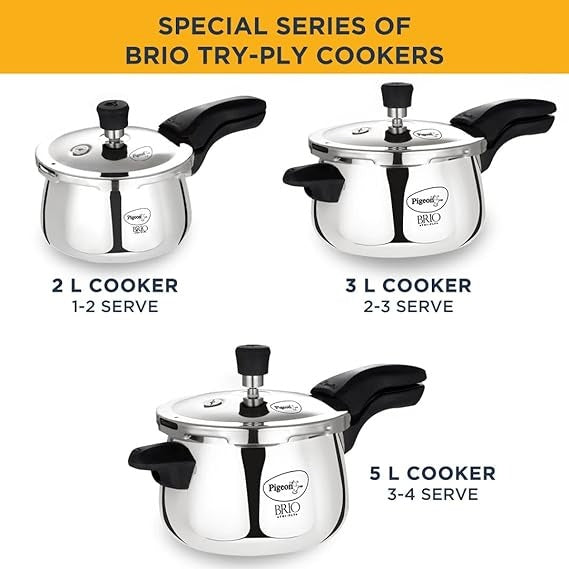 Pigeon Brio Triply Outer Lid Pressure Cooker The 2 litre capacity triply construction