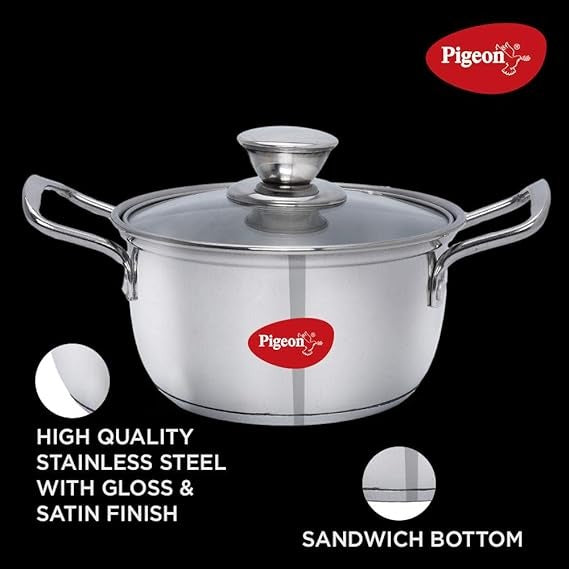 the Pigeon Stainless Steel Casserole Cookware Set. Crafted from durable stainless steel, this set includes a casserole with a lid