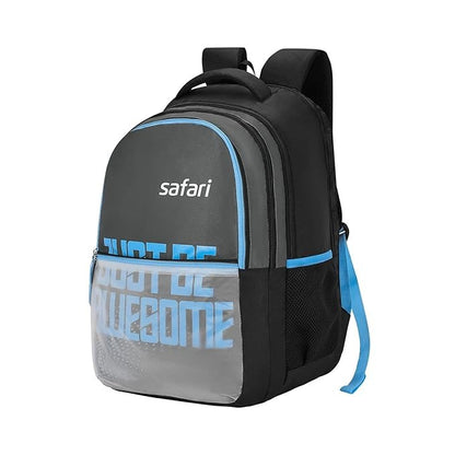 Safari Mega Laptop Backpack Bag stylish fahion front pocket black and blue 