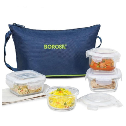 AV (ITN) Borosil Eateasy Glass Microwavable Lunch box set of 4pcs SKU131205