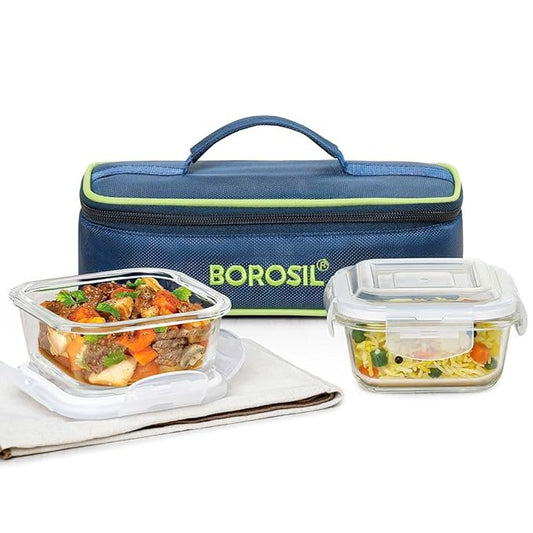 Borosil  | Set of 2 (320ml Each), Square |  Glass,  | Microwave Safe, Leakproof | SKU629619 (ITN)