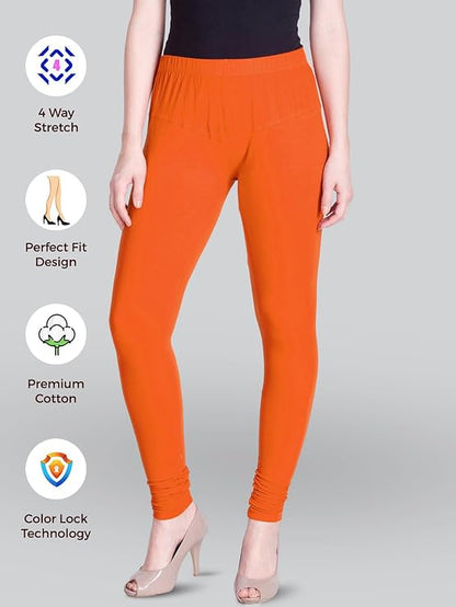 Lyra Women's Slim Fit Hosiery Churidar  Leggings L-116 (CARROT ORANGE)