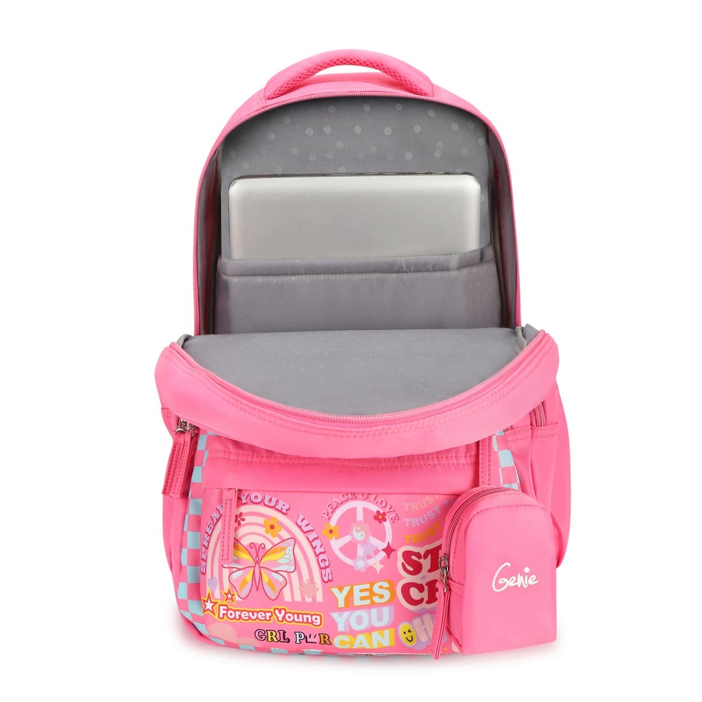 GENIE GRACE Backpack, Polyester Fabric,Polyester Fabric, pink and green , printed fashion, 3 compartment