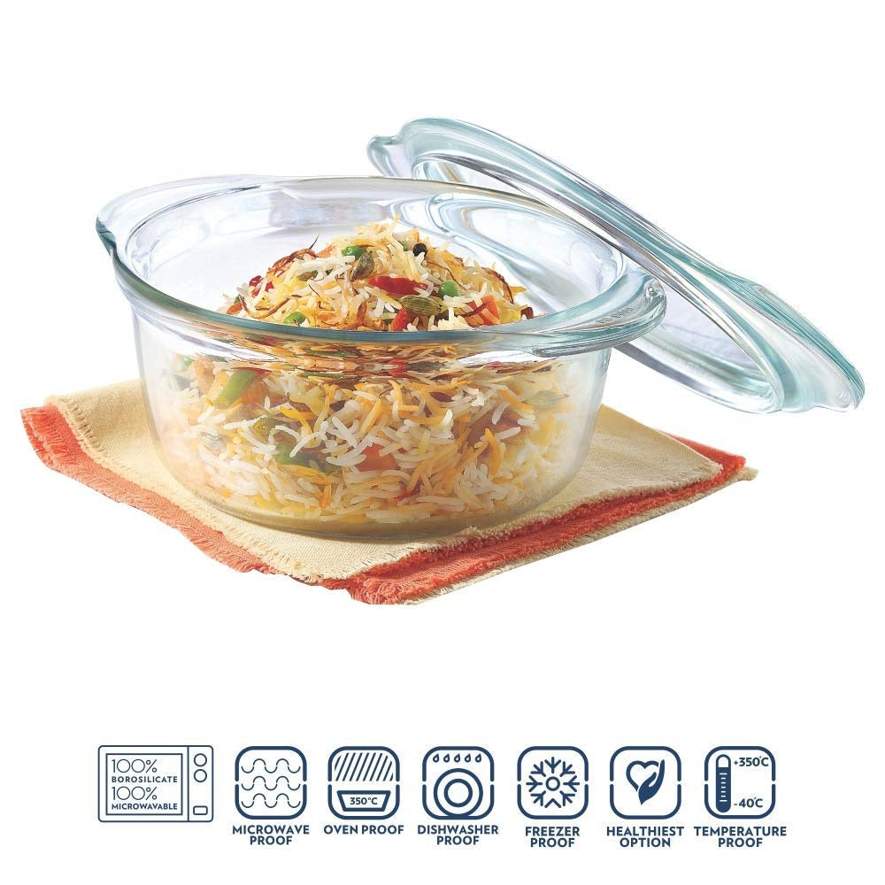 the convenience of cooking and serving in one dish with our Borosil Glass Casserole