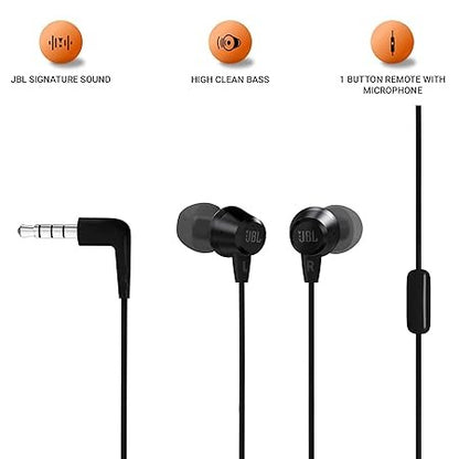 JBL T50HI Earphones with Mic (Black) SKU0949 (ITN)