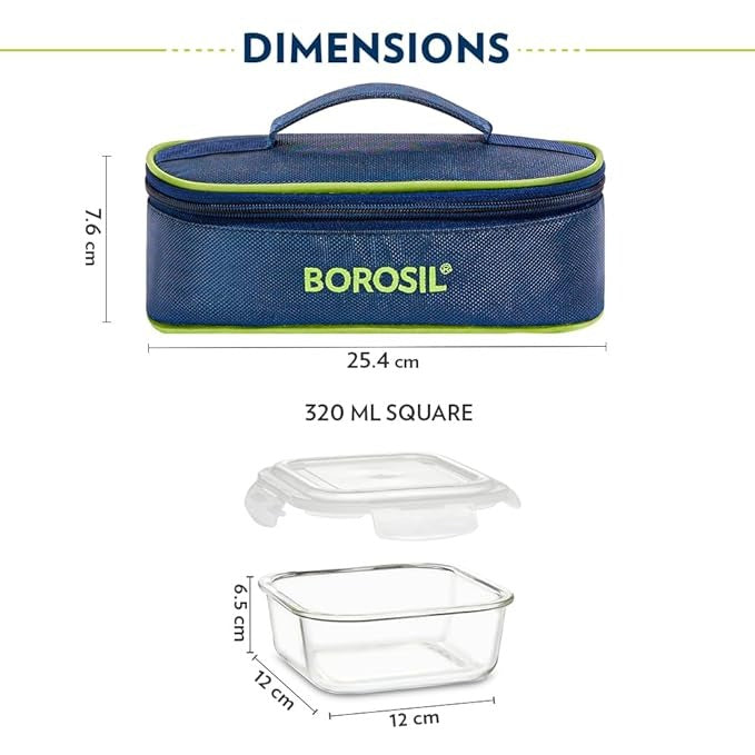 (ITN) Borosil  | Set of 2 (320ml Each), Square |  Glass,  | Microwave Safe, Leakproof | SKU629619