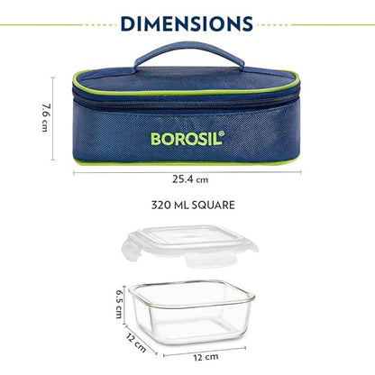 (ITN) Borosil  | Set of 2 (320ml Each), Square |  Glass,  | Microwave Safe, Leakproof | SKU629619