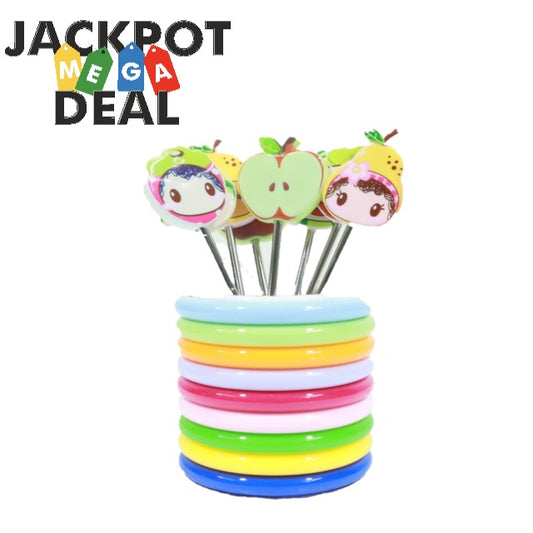 Fun Shape Fruit Fork with Rings Stand 