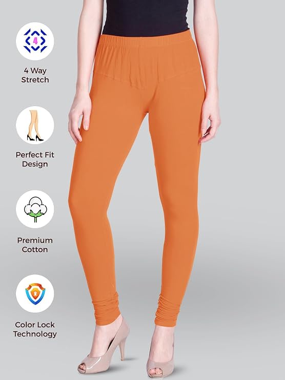 Lyra Women's Slim Fit Hosiery Churidar Leggings L-155 (FIRE ORANGE)