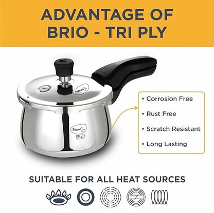 Pigeon Brio Triply Outer Lid Pressure Cooker The 2 litre capacity triply construction