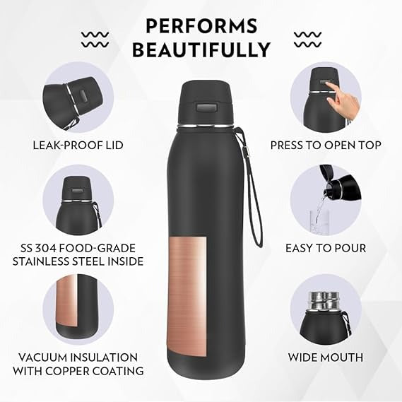 (ITN) Borosil Rivera Insulated Water Bottle, Stainless Steel Bottle SKU335577