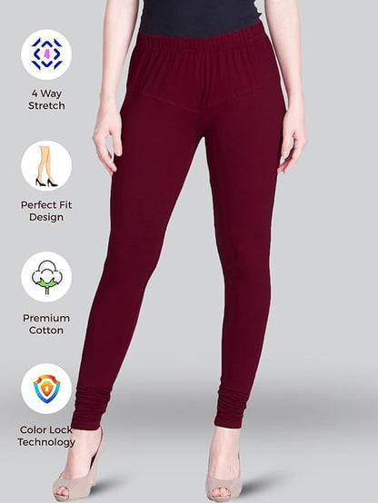 Lyra Women's Slim Fit Hosiery Churidar Leggings L-160 (MEDIUM MAROON)