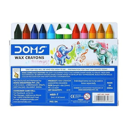 (ITN) Doms Jumbo Wax Crayons with a Free Silver Crayon (12 Shades) SKU3468