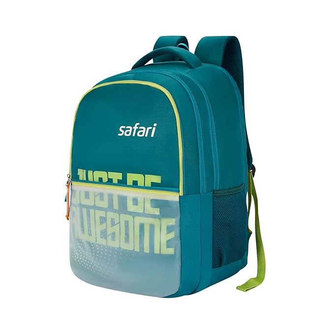 Safari Mega Laptop Backpack Bag stylish fahion front pocket green and yellow